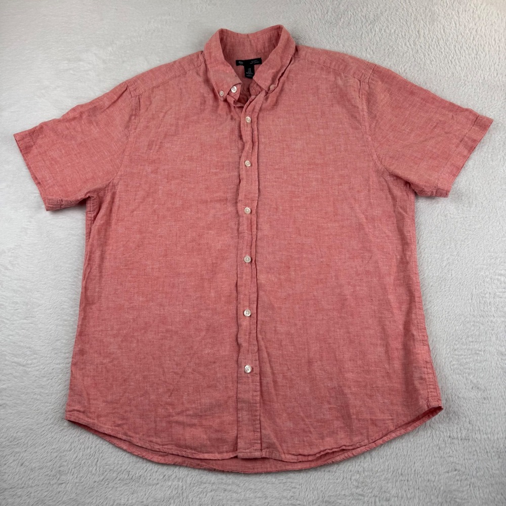 Gap Button Down Shirt Mens Medium Flamingo Pink Linen Blend Short Sleeve Classic